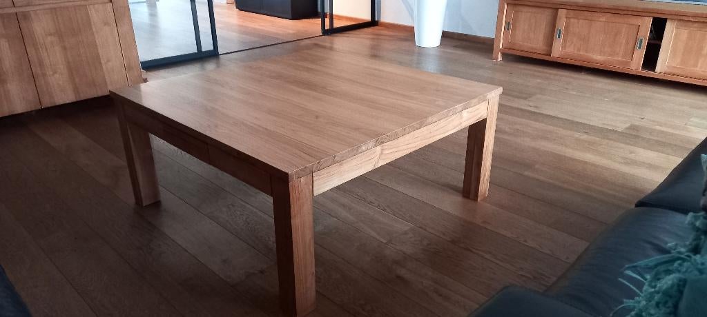 Robuuste massieve teakhouten salontafel, Huis en Inrichting, Tafels | Salontafels, Ophalen, Gebruikt, Modern, Minder dan 50 cm