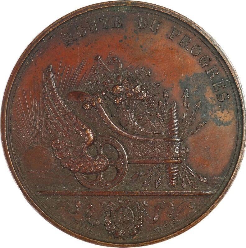 België penning 1836 spoorweg Mechelen Antwerpen VF, Ophalen of Verzenden, Overige materialen, Buitenland