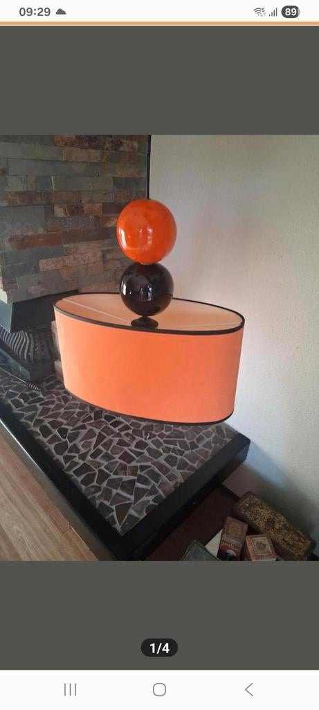 Een oranje vintage hanglamp met porseleinen  bollen, Ophalen of Verzenden, Gebruikt