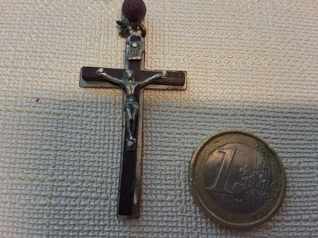 Houten kruisje met corpus en kraal - Vintage, Ophalen of Verzenden