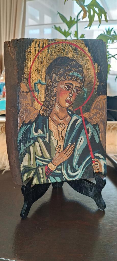 Handgeschilderd Icoon van Aartsengel Gabriël op Hout, Antiek en Kunst, Antiek | Religie, Ophalen of Verzenden