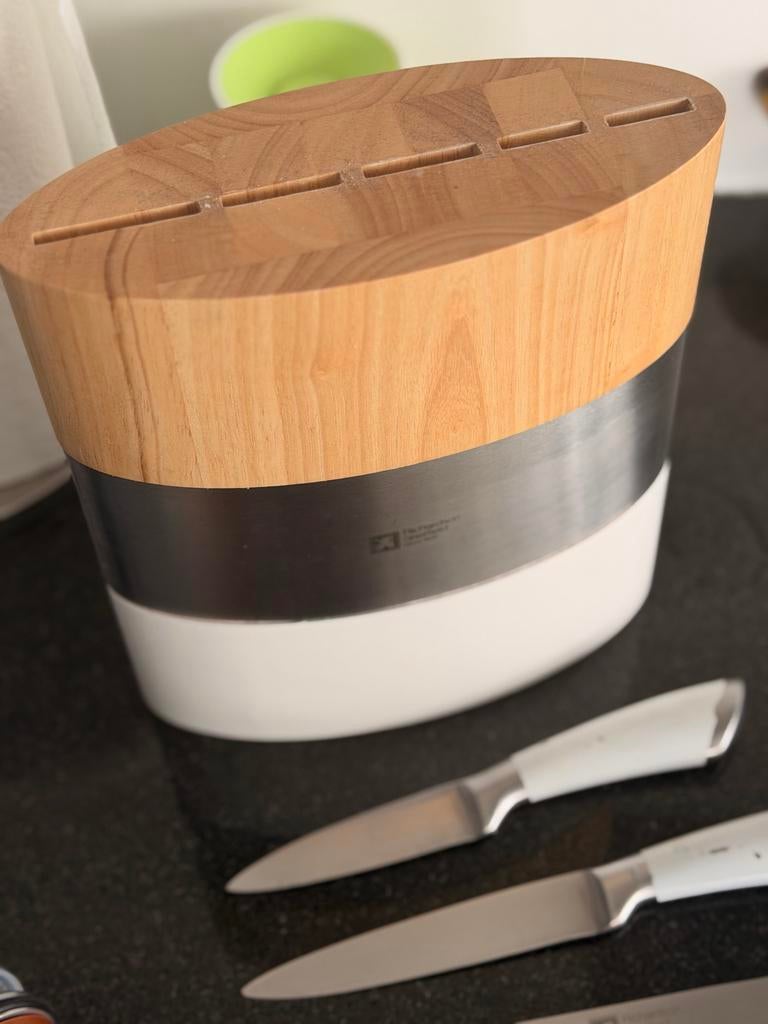 Richardson Sheffield FUSION 5-piece knife set + knife block,, Gebruikt, Ophalen of Verzenden, Rvs of Chroom, Vaatwasserbestendig