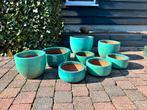 8 Bloempotten turqoise, Ophalen, Steen, Minder dan 30 cm, Rond