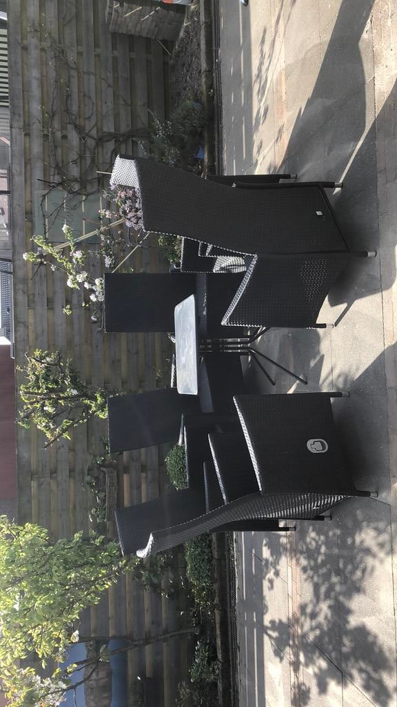 Tuinset 6 stoelen verstelbaar rugleunings en tafel, Tuin en Terras, Ophalen, Zo goed als nieuw, Wicker