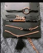 Armbanden 5 stuks, Verzenden, Nieuw, Zwart, Met bedels of kralen