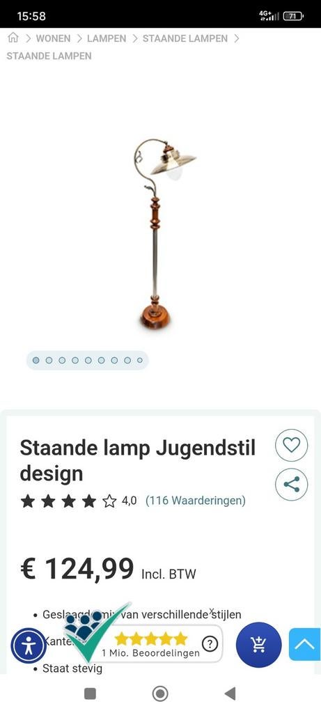 Staande lamp Jugendstil design nieuw in doos, Huis en Inrichting, Lampen | Vloerlampen, Ophalen, Nieuw, 150 tot 200 cm