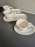 Riviera Maison Koffiekopjes met Schotel - Caffe Doppio, Ophalen of Verzenden, Zo goed als nieuw, Overige stijlen, Kop(pen) en/of Schotel(s)