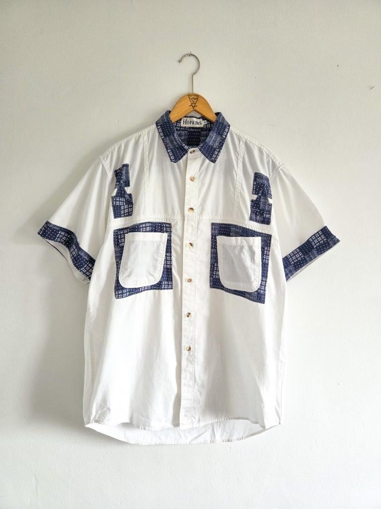 Vintage overhemd wit met blauwe details Maat M, Kleding | Heren, Overhemden, Verzenden, ., Wit, Vintage