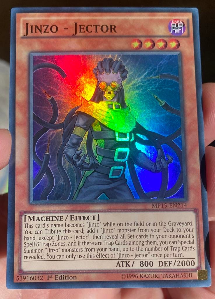 Yu-Gi-Oh! Jinzo - Jector MP15 1st Edition !, Ophalen of Verzenden, Zo goed als nieuw, Losse kaart, Foil