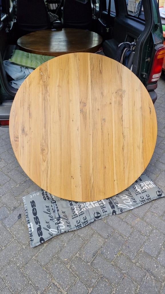 Rond grenen tafelblad diameter 128 cm, dik 8 cm, Huis en Inrichting, Tafels | Salontafels, Ophalen, Rond, Zo goed als nieuw, 75 cm of meer