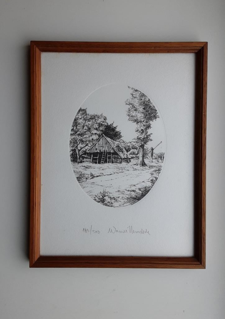 Ets nr. 183 van Warner Hemstede, gesigneerd en ingelijst, Antiek en Kunst, Ophalen of Verzenden