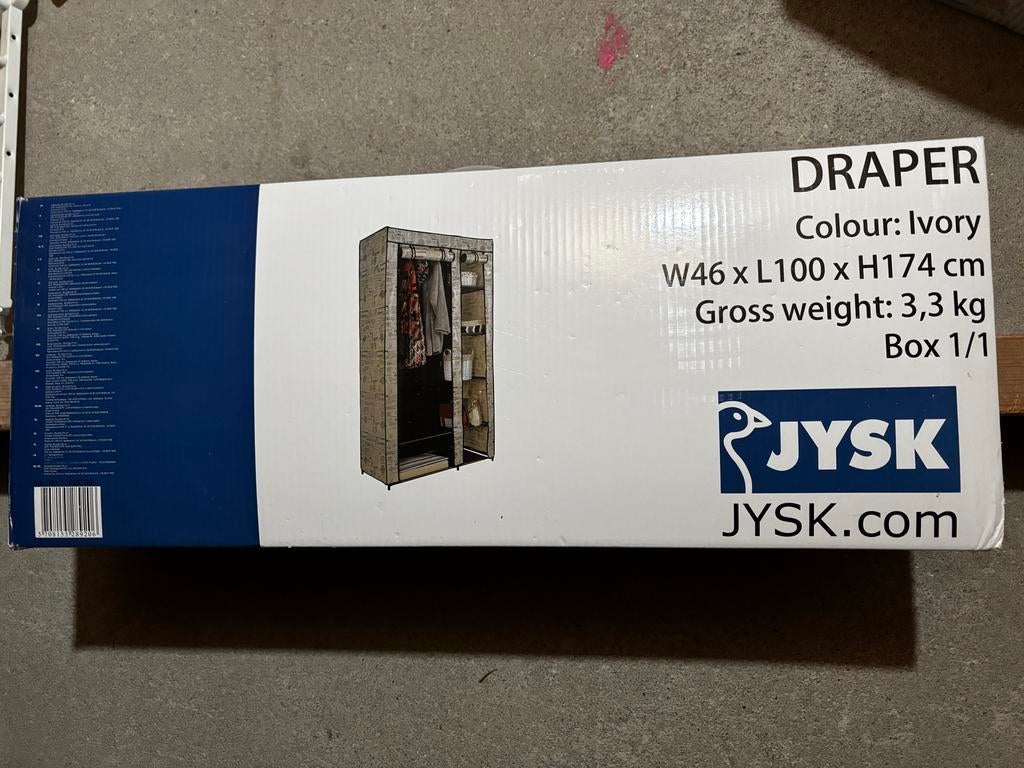 Stoffen kast JYSK Draper 100x46x174 cm ivoor, Huis en Inrichting, Ophalen, 50 tot 100 cm, Zo goed als nieuw, 150 tot 200 cm