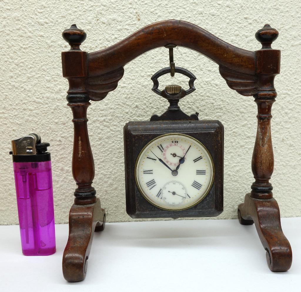 ijzeren zakhorloge vierkant inc. standaard, Overige merken, Zakhorloge, Staal, Ophalen of Verzenden