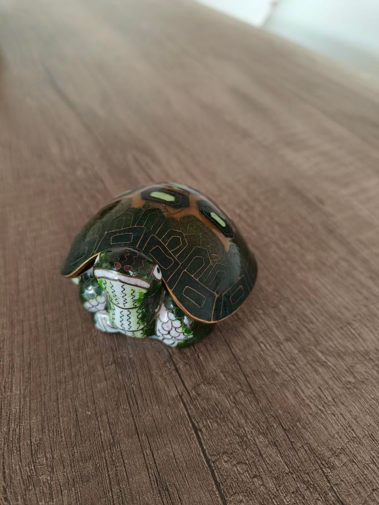 Cloisonné Schildpad Doosje - Groen Emaille, Ophalen of Verzenden