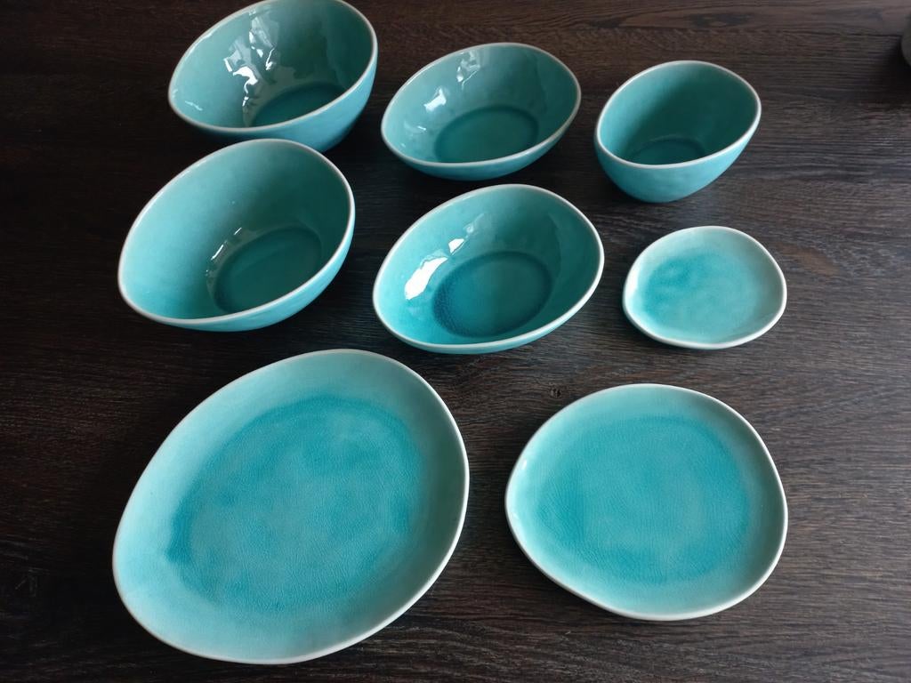 Te koop turquoise blauw servies, Ophalen of Verzenden