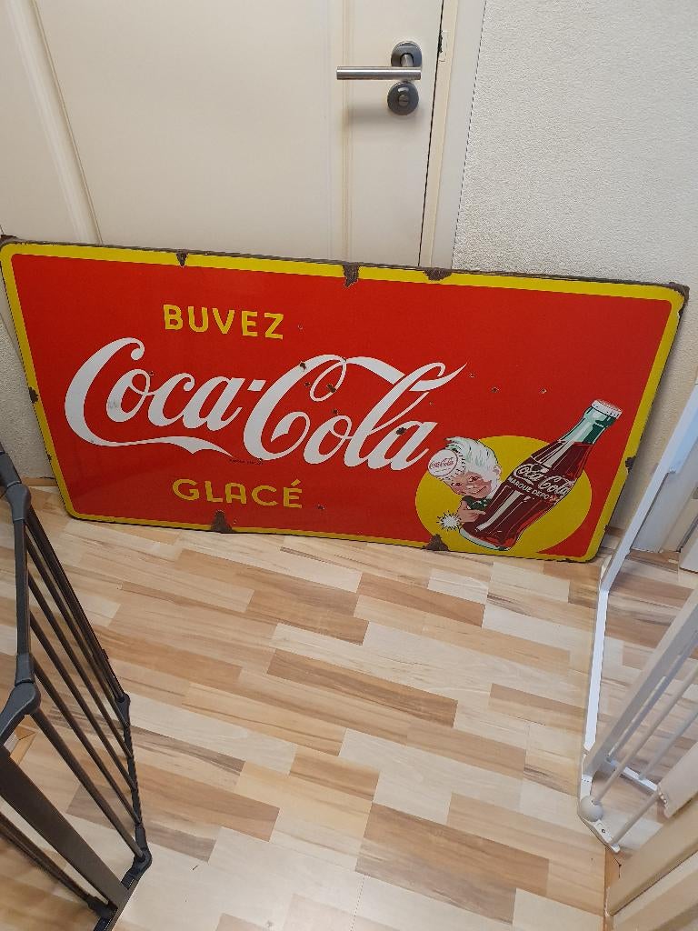 Coca cola emaille reclamebord, Verzamelen, Ophalen, Gebruikt, Reclamebord