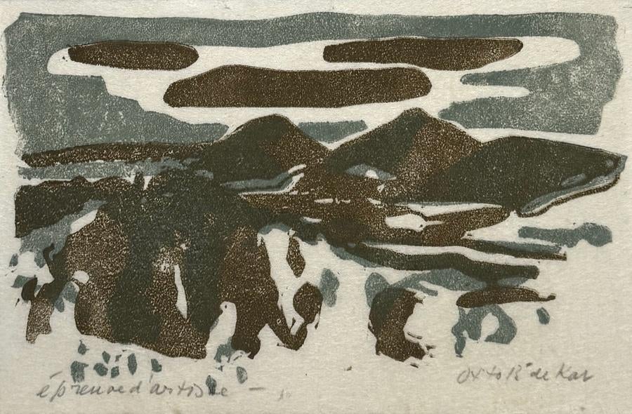 1138. Zeefdruk, Otto B. de Kat – abstract landschap ca.1975, Ophalen of Verzenden