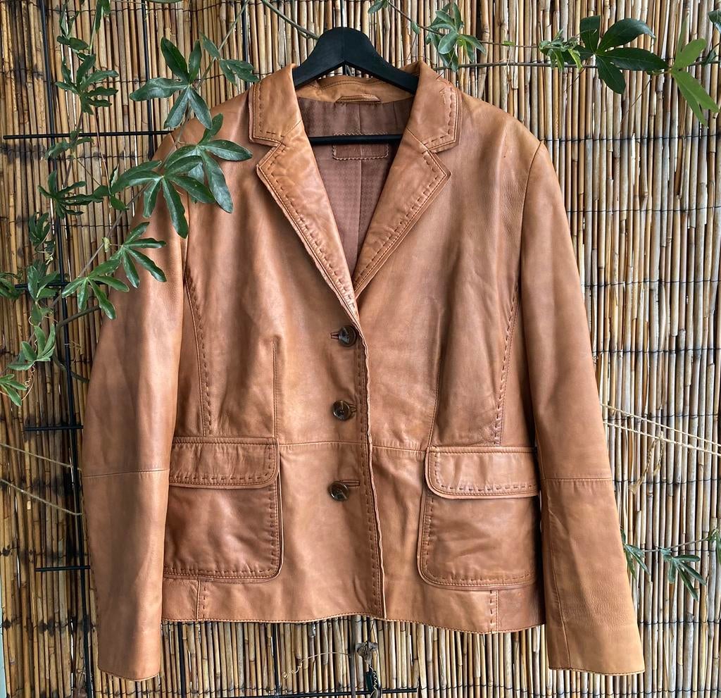 Betty Barclay vintage leren jasje, Bruin, Maat 46/48 (XL) of groter, Ophalen of Verzenden, Zo goed als nieuw