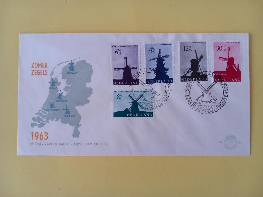 1963 Zomerzegels molens FDC E56 met open klep e3, Postzegels en Munten, Postzegels | Eerstedagenveloppen, Verzenden, Onbeschreven