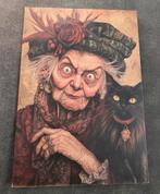 Oma met zwarte kat en hoedje, Verzenden, 1980 tot heden, Ongelopen, Overige thema's