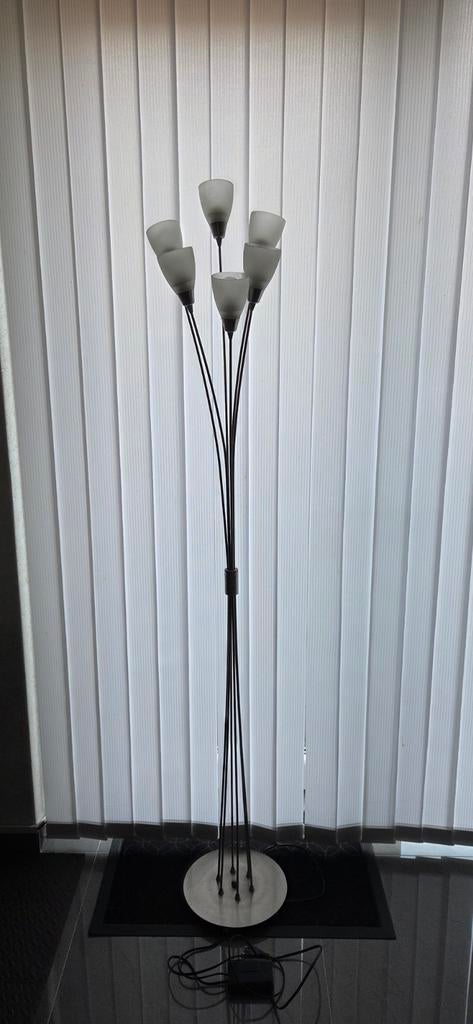 Tijdloze staande lamp met 6 tulpen en dimmer TEAB, Ophalen, Gebruikt, Glas, Tijdloos, Elegant