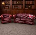 Oxblood Chesterfield 3-zits + clubfauteuil, Ophalen of Verzenden