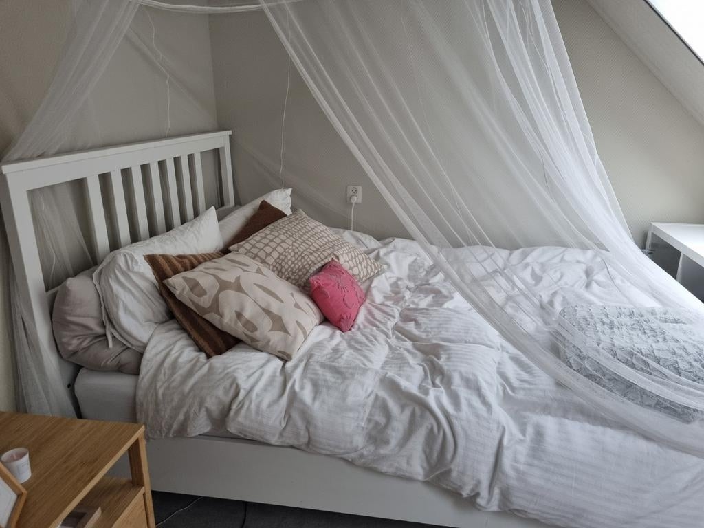 IKEA Hemnes bed 160x200 incl. lattenbodem – goede staat, Ophalen, Gebruikt, Wit, Tweepersoons