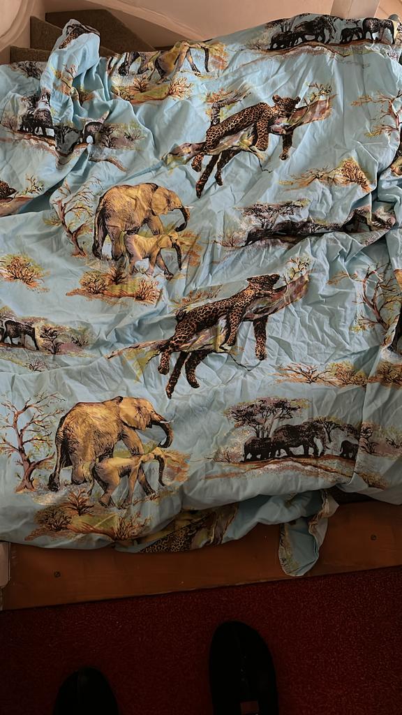 Dekbedovertrek 90 cm - Afrikaanse Dierenprint, Gebruikt, Eenpersoons, Blauw, Dekbedovertrek