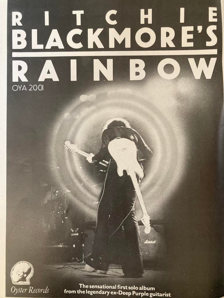 Paginagrote A4 advertentie RAINBOW Ritchie Blackmore release, Ophalen of Verzenden, Zo goed als nieuw