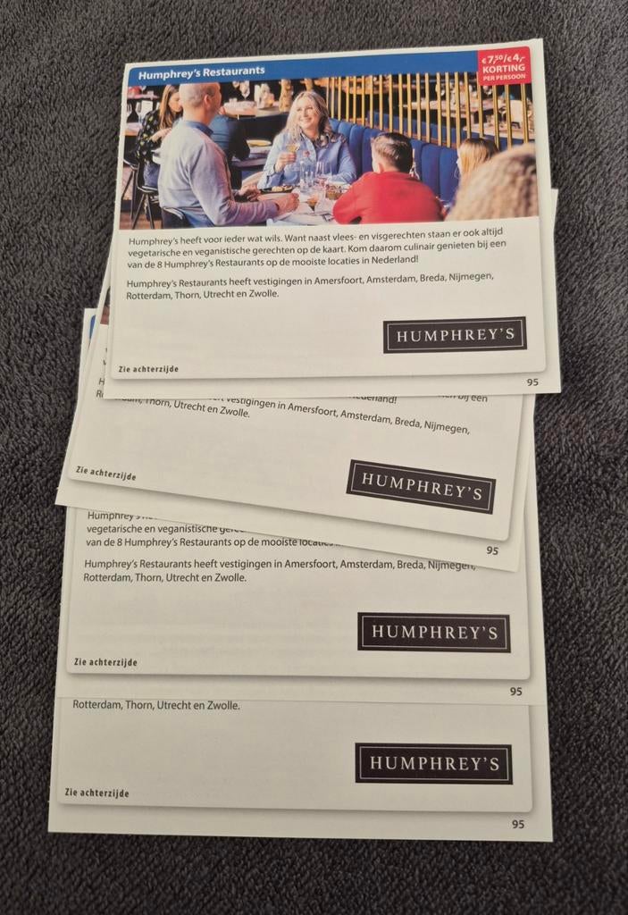 Humphrey's restaurant korting bon postcodeloterij, Drie personen of meer, Kortingsbon