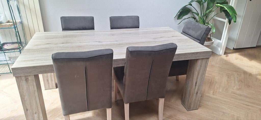 Eettafel +5 stoelen, Huis en Inrichting, Tafels | Eettafels, Ophalen, Overige materialen, Gebruikt, 50 tot 100 cm