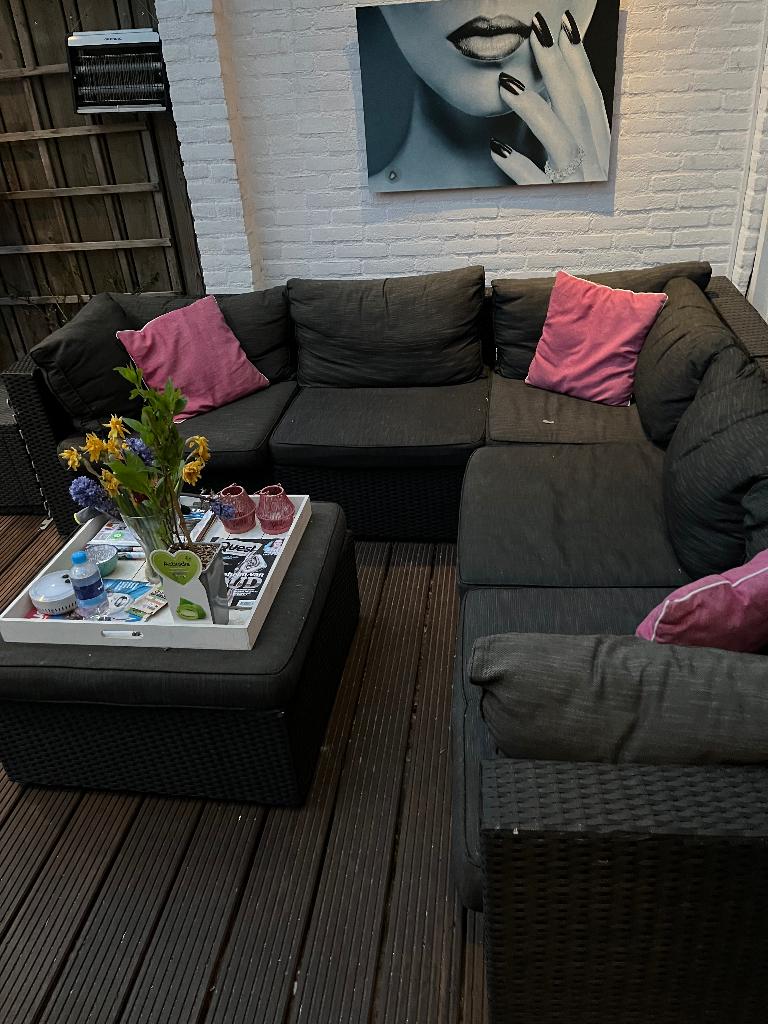 Tuinset loungeset rotan, wicker  look, Ophalen, Kunststof, Zo goed als nieuw, Eettafel