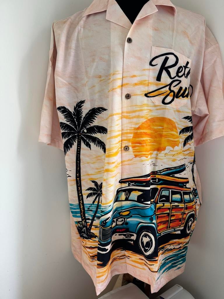 Hawai hemd Italiaanse zijde met retro surf print, Ophalen of Verzenden, Nieuw, Overige kleuren, Overige halswijdtes