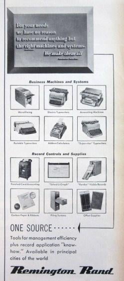 4 vintage advertenties Remington Rand 50-65 typemachine, Ophalen of Verzenden, Gebruikt, Reclamebord