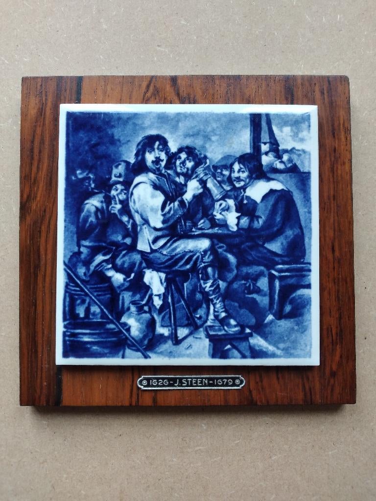 Vintage Delfts Blauw Tegel. "The Smokers"., Ophalen of Verzenden