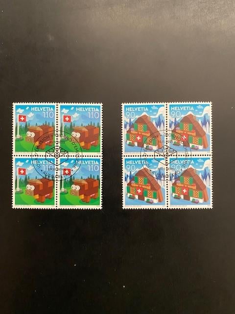 Zwitserland Lego 2 blokjes van 4 gestempeld, Ophalen of Verzenden, Gestempeld
