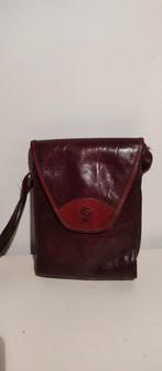 K326  CREATION GABRIELLE bruin lederen schoudertasje, Gebruikt, Schoudertasje, -, Ophalen of Verzenden