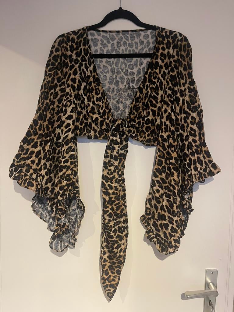 Tijgerprint bolero vest met hele wijde vlindermouwen maat L, Ophalen of Verzenden, Zo goed als nieuw, Maat 42/44 (L), Zwart