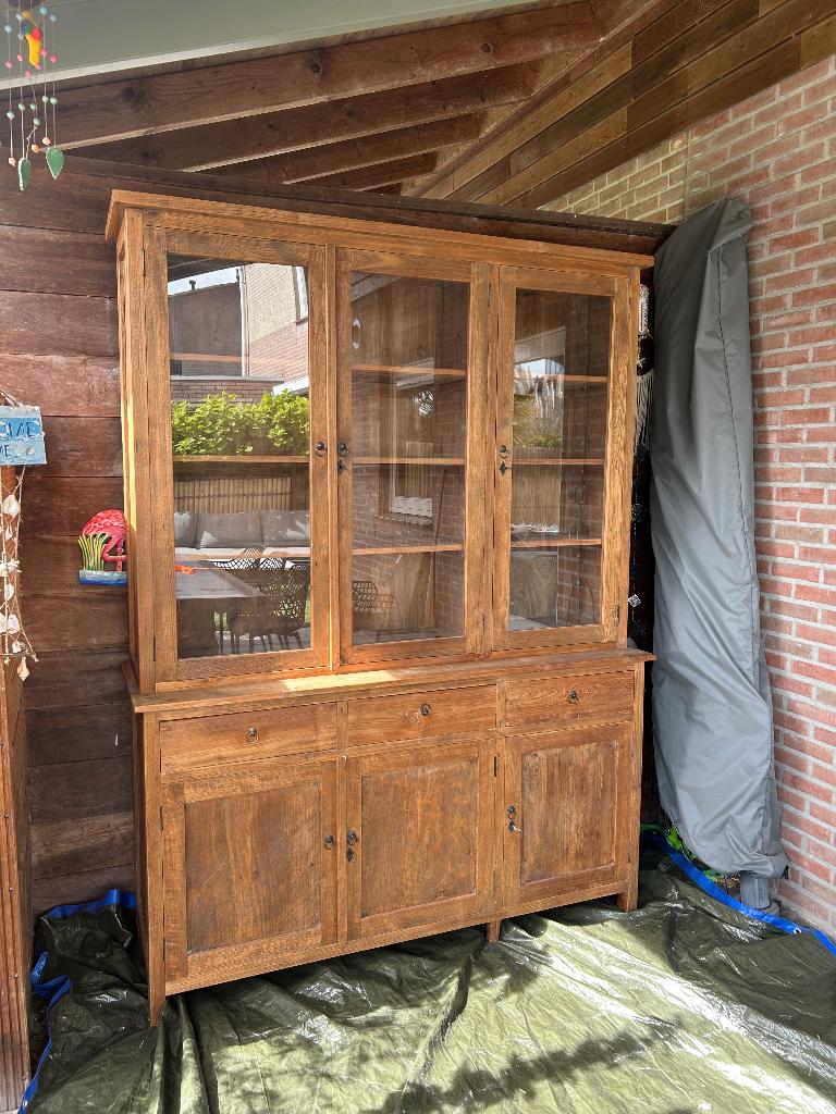 Oud teak houten kast, Ophalen, Gebruikt, Oud teak houten buffet/vitrinekast