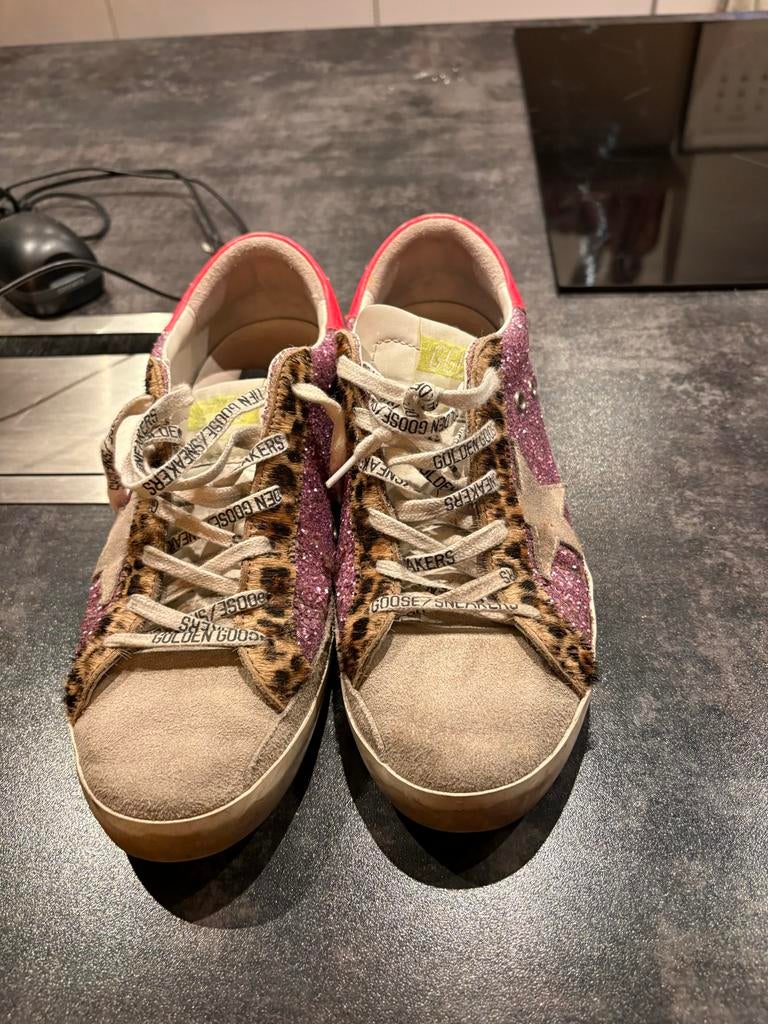Golden Goose sneakers roze glitter & luipaardprint - Maat 40, Ophalen of Verzenden, Gedragen, Roze, Sneakers of Gympen