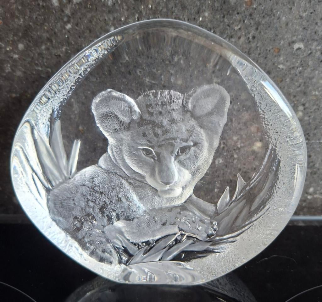 Mats Jonasson Kristal Glasobject Tijgerwelp, Antiek en Kunst, Ophalen of Verzenden