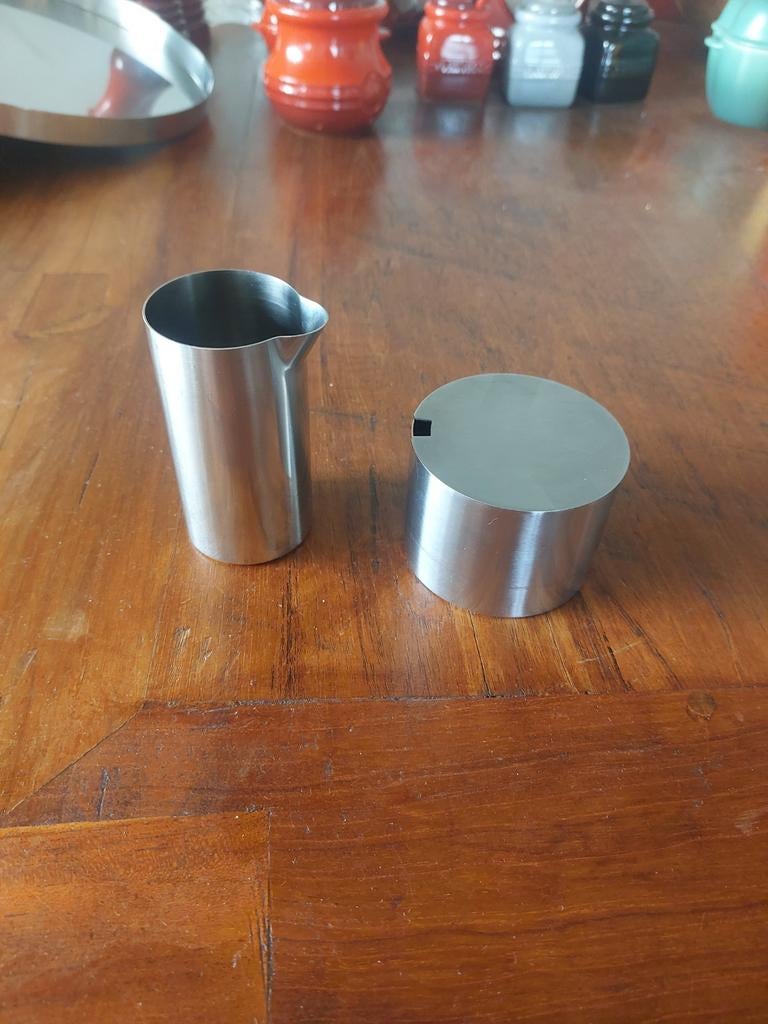 Stelton Cylinda Line melk en suiker, Zilver, Ophalen of Verzenden, Metaal, Overige merken