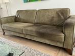 Gratis groene nubuck leren bank - Akersloot, Huis en Inrichting, Banken | Bankstellen, Ophalen, Gebruikt, Driepersoons, Rechte bank