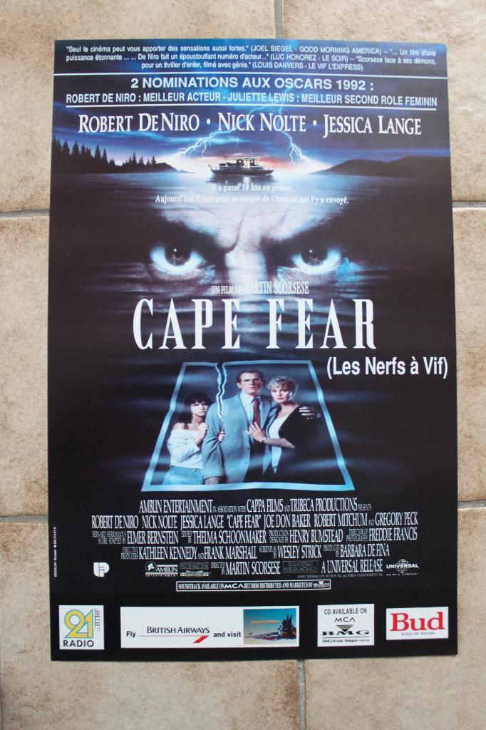 filmaffiche Robert de Niro Cape Fear 1991 filmposter, Verzamelen, Posters, Zo goed als nieuw, Film en Tv, A1 t/m A3, Rechthoekig Staand