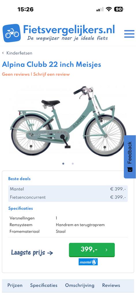 Alpina clubb 22 inch meisje blauw, Ophalen of Verzenden, Zo goed als nieuw, 20 inch of meer