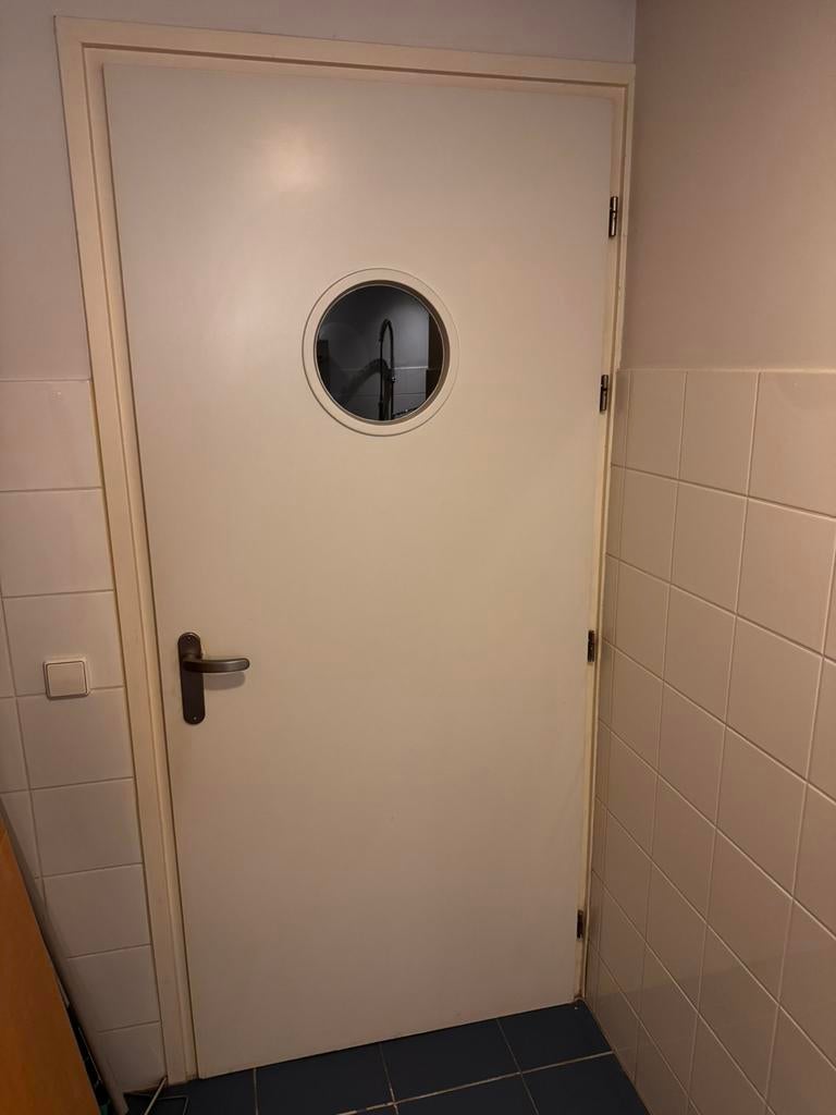 Binnen opdekdeur 93x211,5 met patrijspoort, Ophalen, 80 tot 100 cm, Binnendeur, Zo goed als nieuw