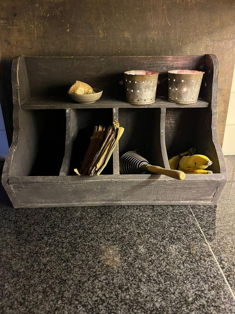 Vergrijsd houten gruttersbak sober,keuken,landelijk, Huis en Inrichting, Woonaccessoires | Overige, Nieuw, Ophalen of Verzenden