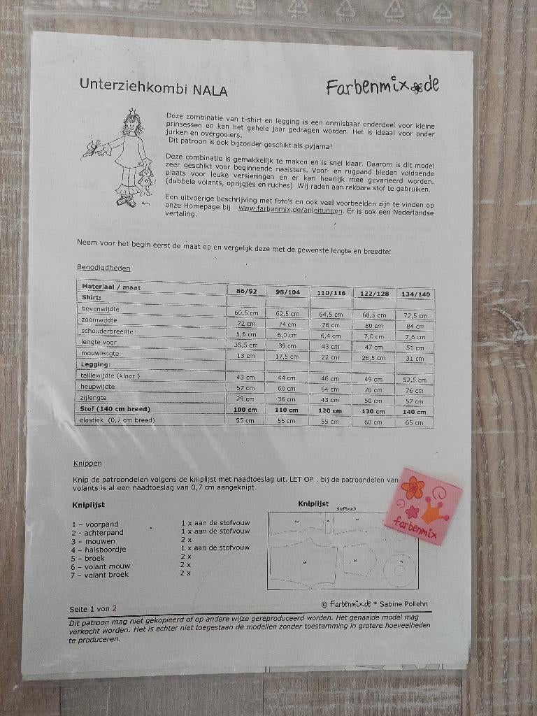 Meisjes naaipatroon Farbenmix broek en shirt  Nala, Hobby en Vrije tijd, Kledingpatronen, Kind, ., Nieuw, Ophalen of Verzenden