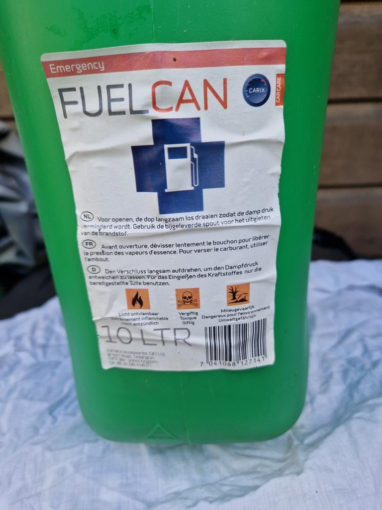 Jerrycan 10 liter - Slechts 1x gebruikt voor benzine, Ophalen, Gebruikt