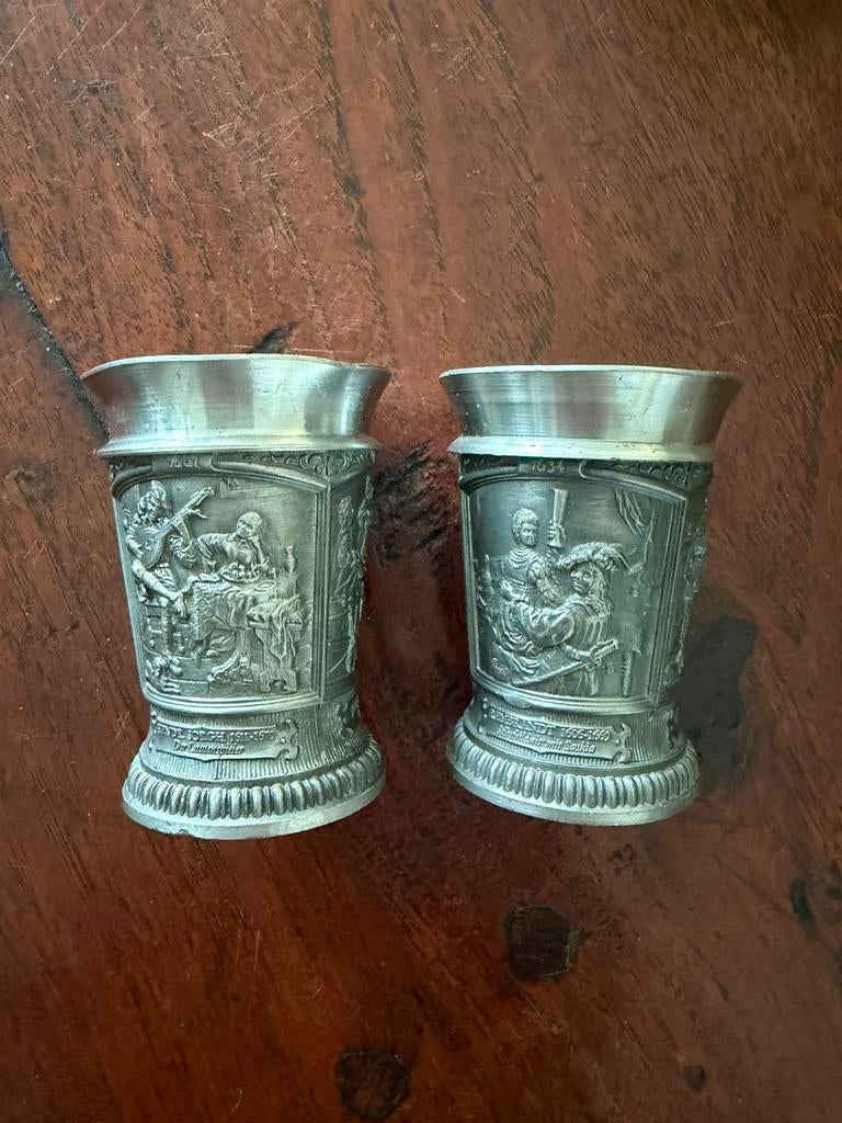 Set 2 Vintage WMF Tinnen Bekers-Oude Meesters (Rembrandt ), Antiek en Kunst, Antiek | Tin, Ophalen of Verzenden